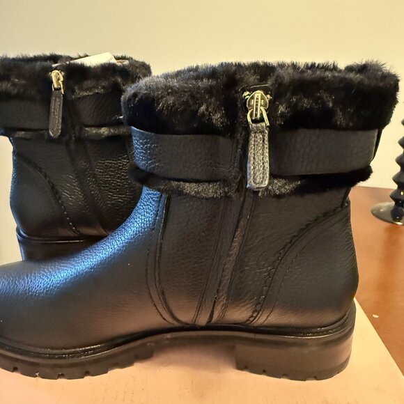 Kate Spade New York Bailee Winter Bootie Black Leather Faux Fur Trim Size 8.5 B - Picture 7 of 9